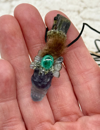 Fluorite Dragon, Green Tourmaline, Malachite, Labradorite & Peridot Healing Magic Traveling Wand, Manifestation, Heart Chakra