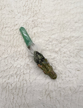 Unakite Dragon, Fluorite, Emerald, Tsavorite Garnet, Prehnite, Tree Agate Shamanic Healing Dragon Wand, Heart Chakra, Rejuvenation, Growth