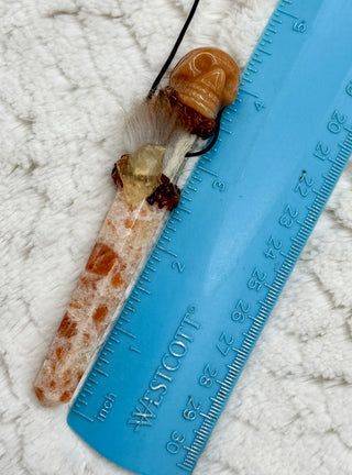 Antler, Sunstone, Carnelian Skull, Libyan Desert Glass, Spessartine Garnet  Shamanic Traveling Magic Wand, Solar Plexus, Confidence