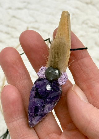 Amethyst, Driftwood, Grey Star Sapphire, Phosphosiderite  Shamanic Traveling Magic Wand, Alchemy, Following Dreams, Hope, Potential