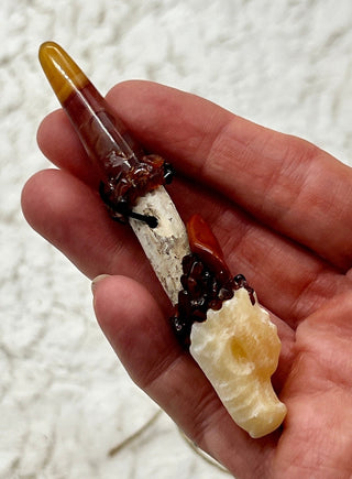 Driftwood, Yellow Calcite Dragon, Carnelian, Spessartine Garnet, Red Jasper Healing Magic Wand, Intuition, Vitality, Solar Plexus, Sacral - Journey There - 