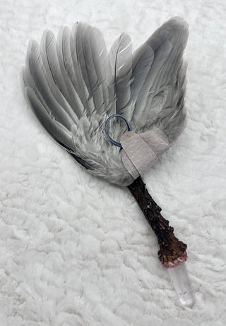 Hen Smudge Fan, Antler, Angel Aura Quartz, Garnet, Rhodochrosite Shamanic Medicine Fan, Ceremonial, Sacred Wing, Passion, Purpose - Journey There - 