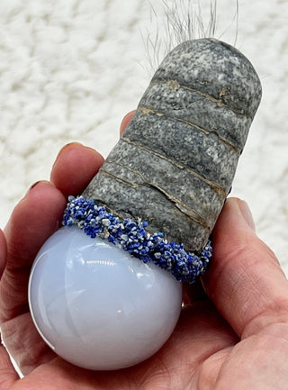 Orthoceras, Blue Chalcedony, Azurite, Lapis Lazuli Shamanic Healing Magic Wand, OOAK, Third Eye, Spiritual Growth, Intuition - Journey There - 